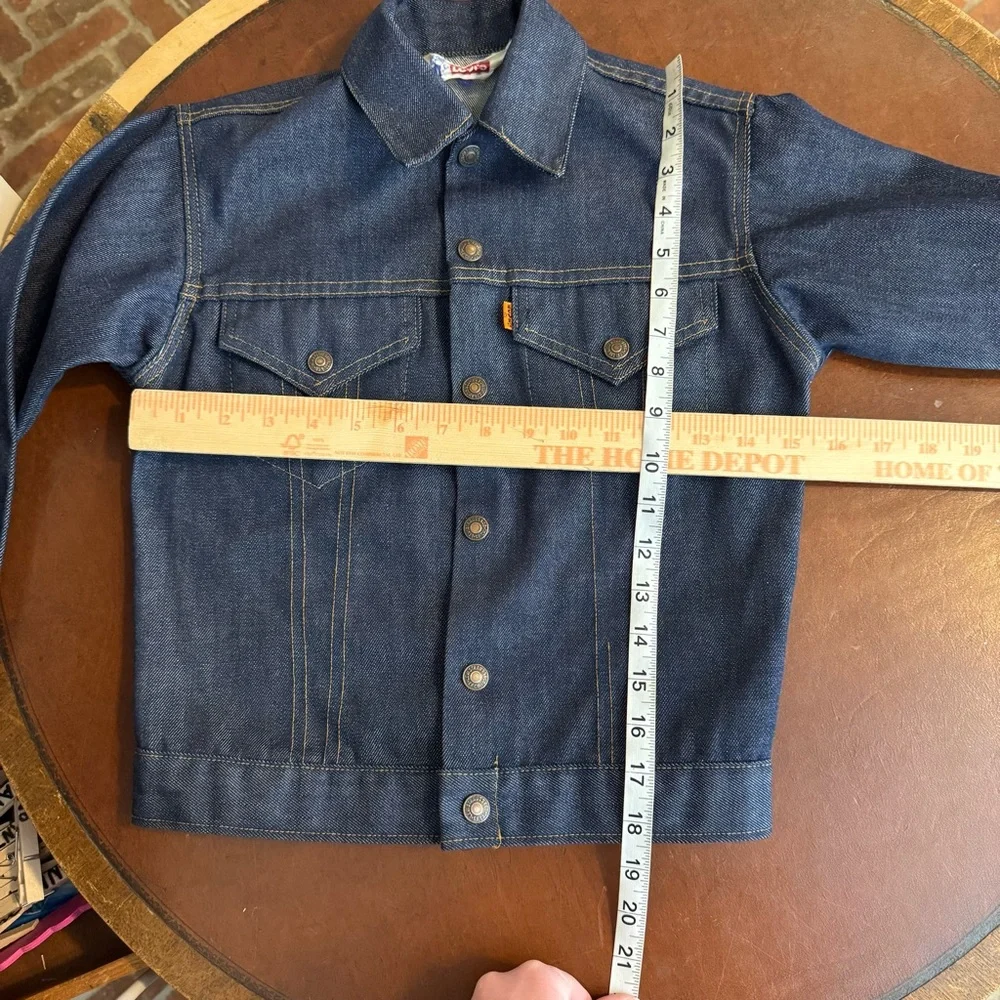 RARE VINTAGE Levis Big‎ E Orange Tab Denim Jean Jacket Dark Indigo Trucker 12 XS
